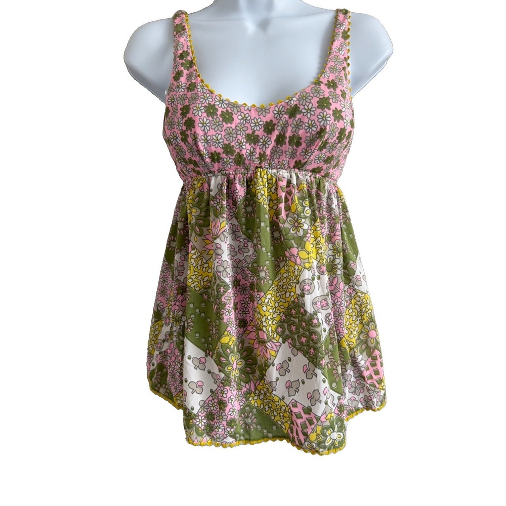 Vintage 70s Henson Kickernick Patchwork Babydoll Set Womens Small Prairie Mod